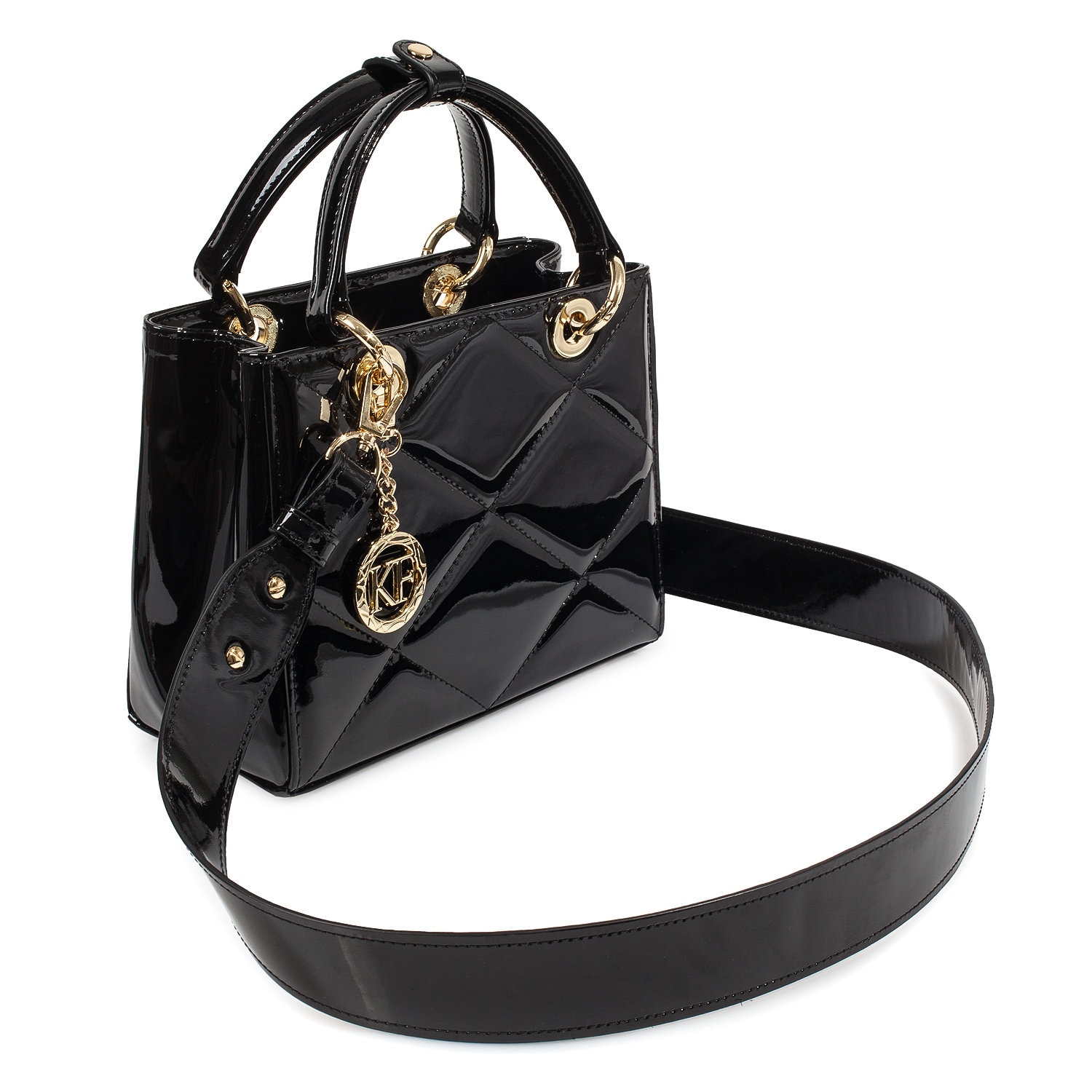 Leather Top Handle Bag, Black Patent Leather Handbag Top Handle, Women's Leather Bag KF-4486 - Image 3