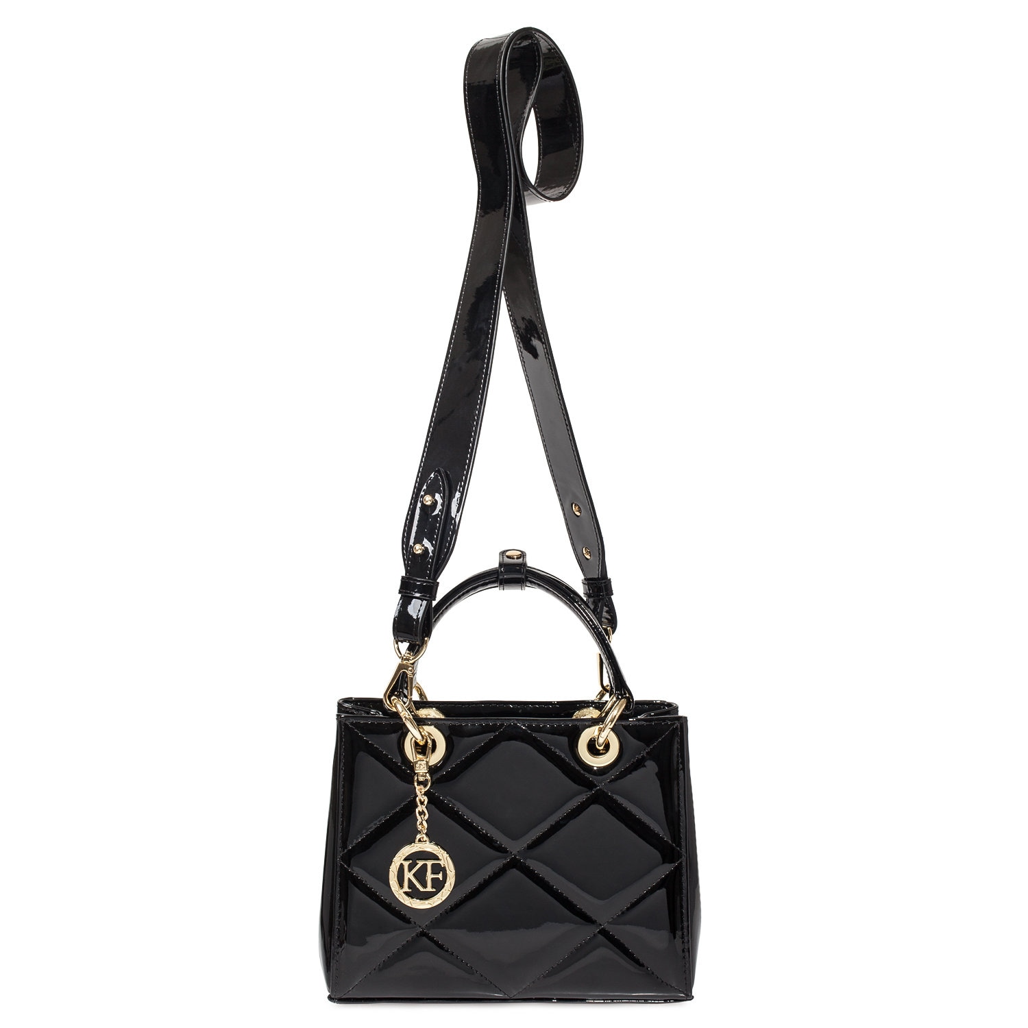 Leather Top Handle Bag, Black Patent Leather Handbag Top Handle, Women's Leather Bag KF-4486 - Image 4
