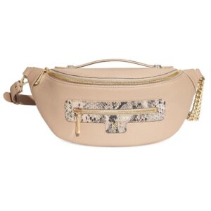 Leather women's Banana bag, Beige Leather Banana bag, Women's Banana bag, Leather belt Bananka bag KF-4402