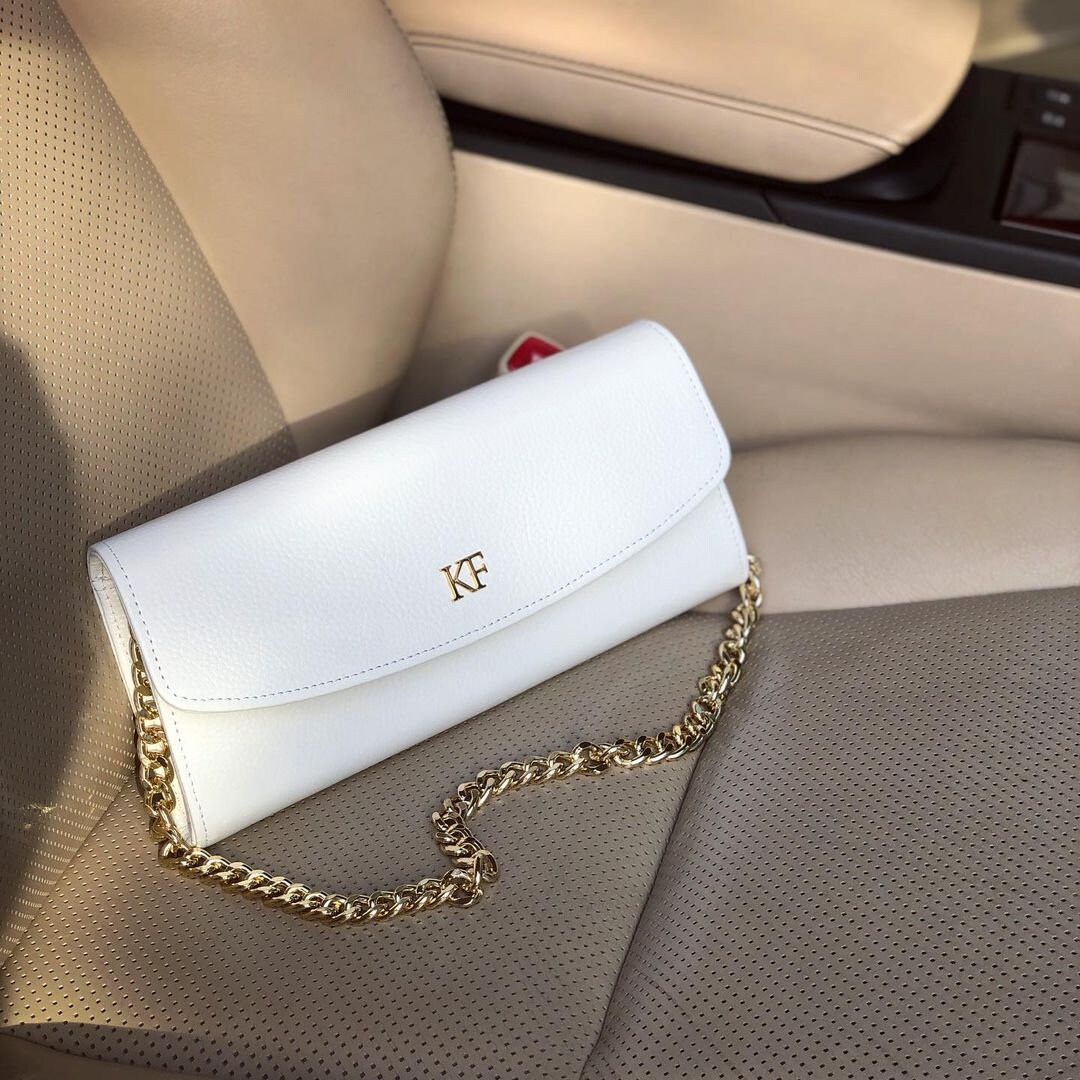 Leather Clutch, Leather Clutch Bag Purse, White Leather Clutch KF-4343 - Image 5