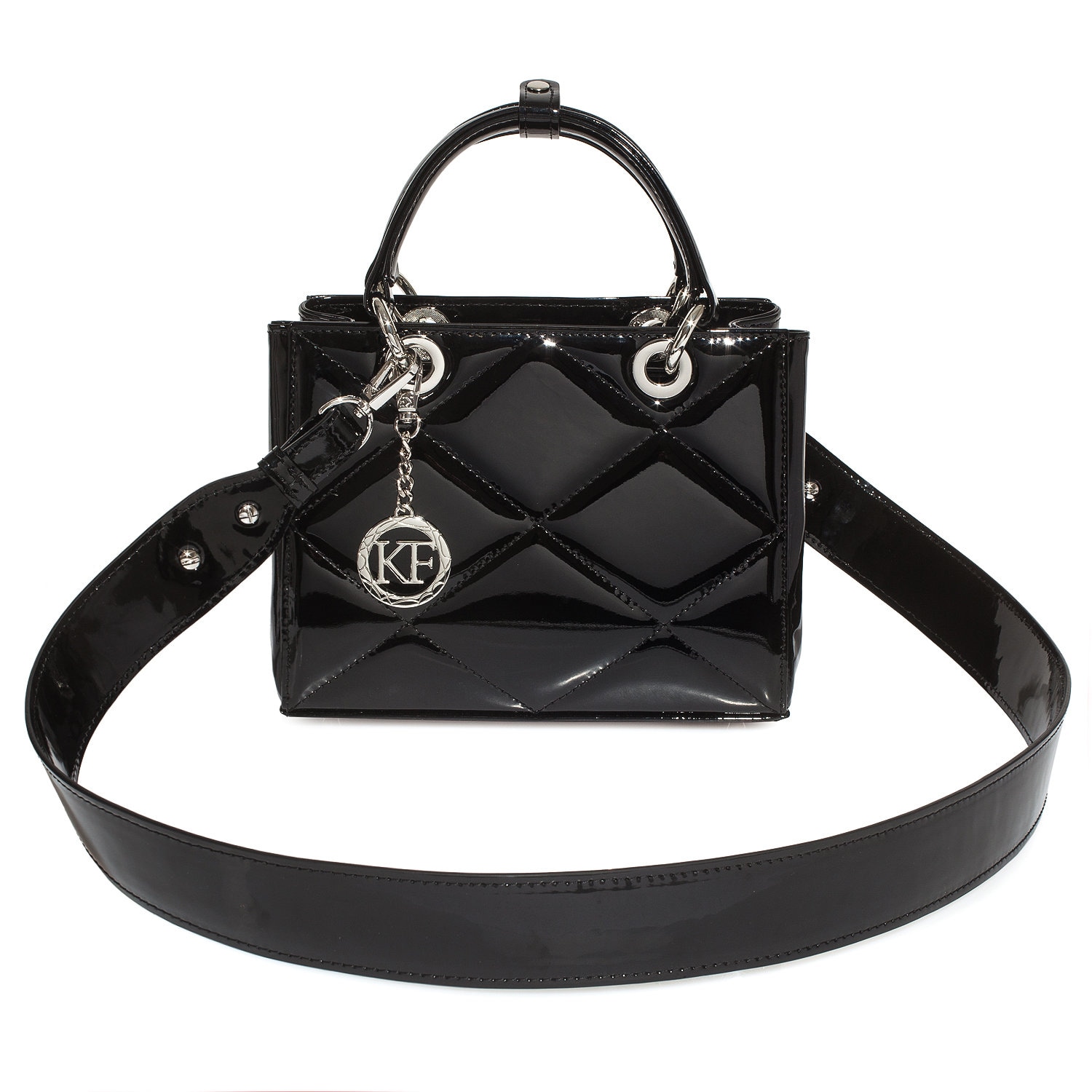 Leather Top Handle Bag, Black Patent Leather Handbag Top Handle, Women's Leather Bag KF-4780
