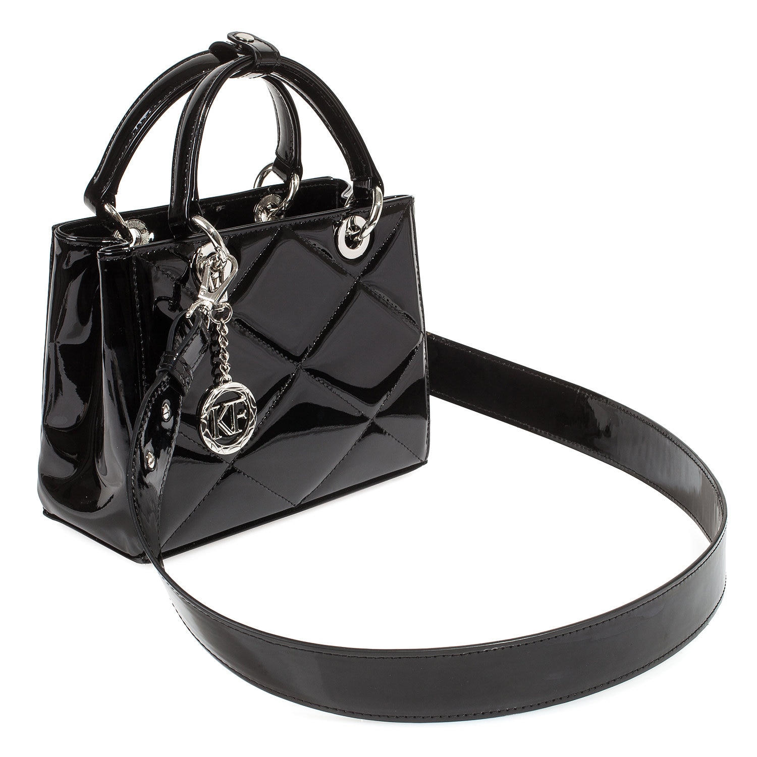 Leather Top Handle Bag, Black Patent Leather Handbag Top Handle, Women's Leather Bag KF-4780 - Image 2