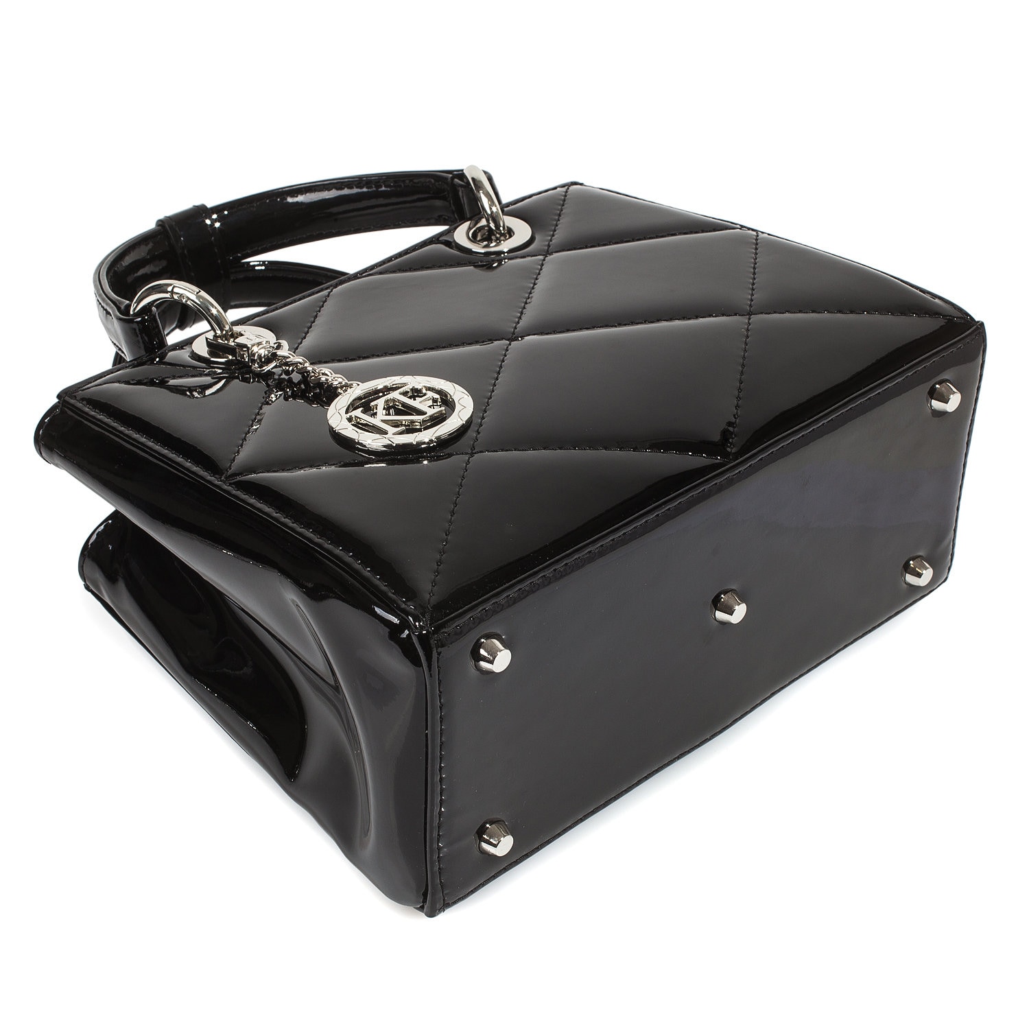Leather Top Handle Bag, Black Patent Leather Handbag Top Handle, Women's Leather Bag KF-4780 - Image 3