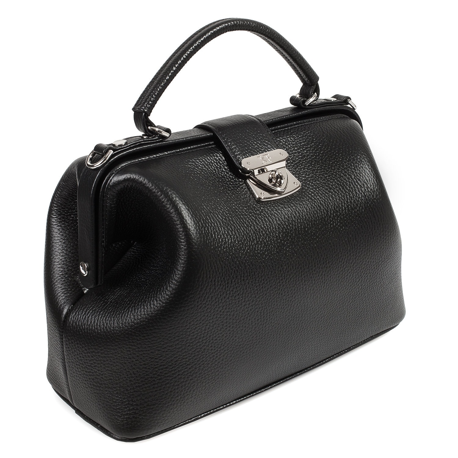 Leather doctor bag for women, Black Leather Handbag Top Handle, Women's Leather doctor Bag, KF-3943 - Image 3