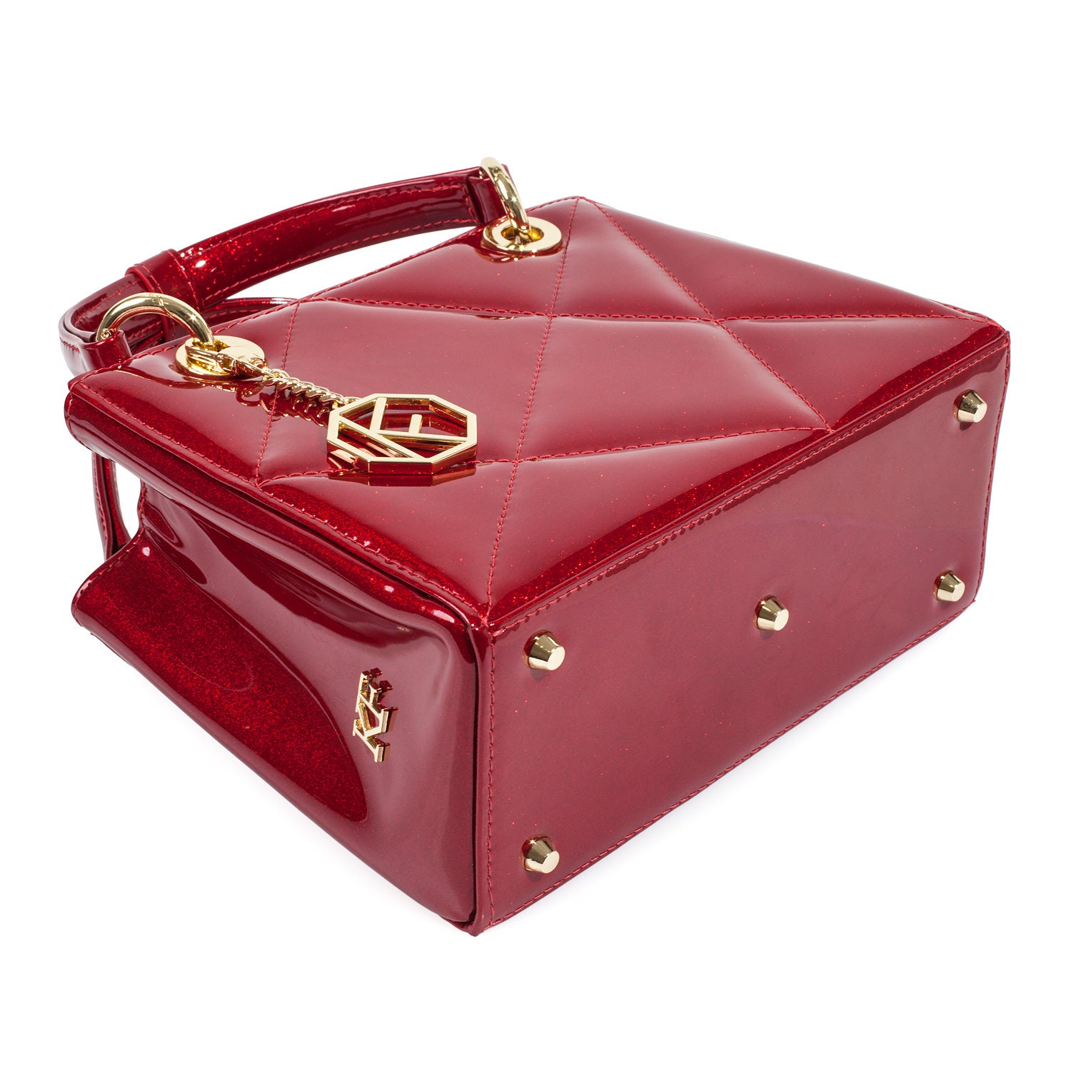 Leather Top Handle Bag, Red Patent Leather Handbag, Women's Leather Bag KF-5027 - Image 4