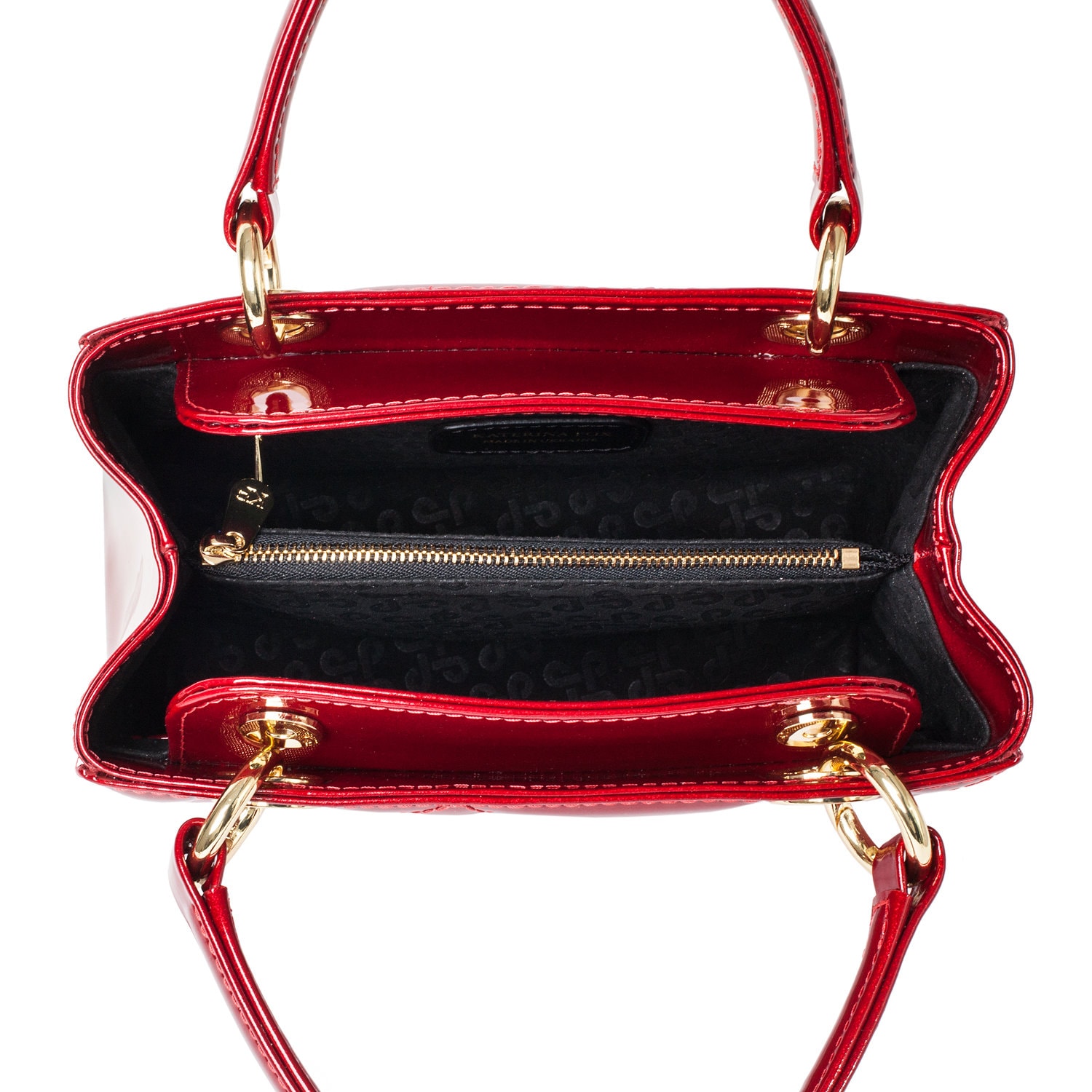Leather Top Handle Bag, Red Patent Leather Handbag, Women's Leather Bag KF-5027 - Image 5