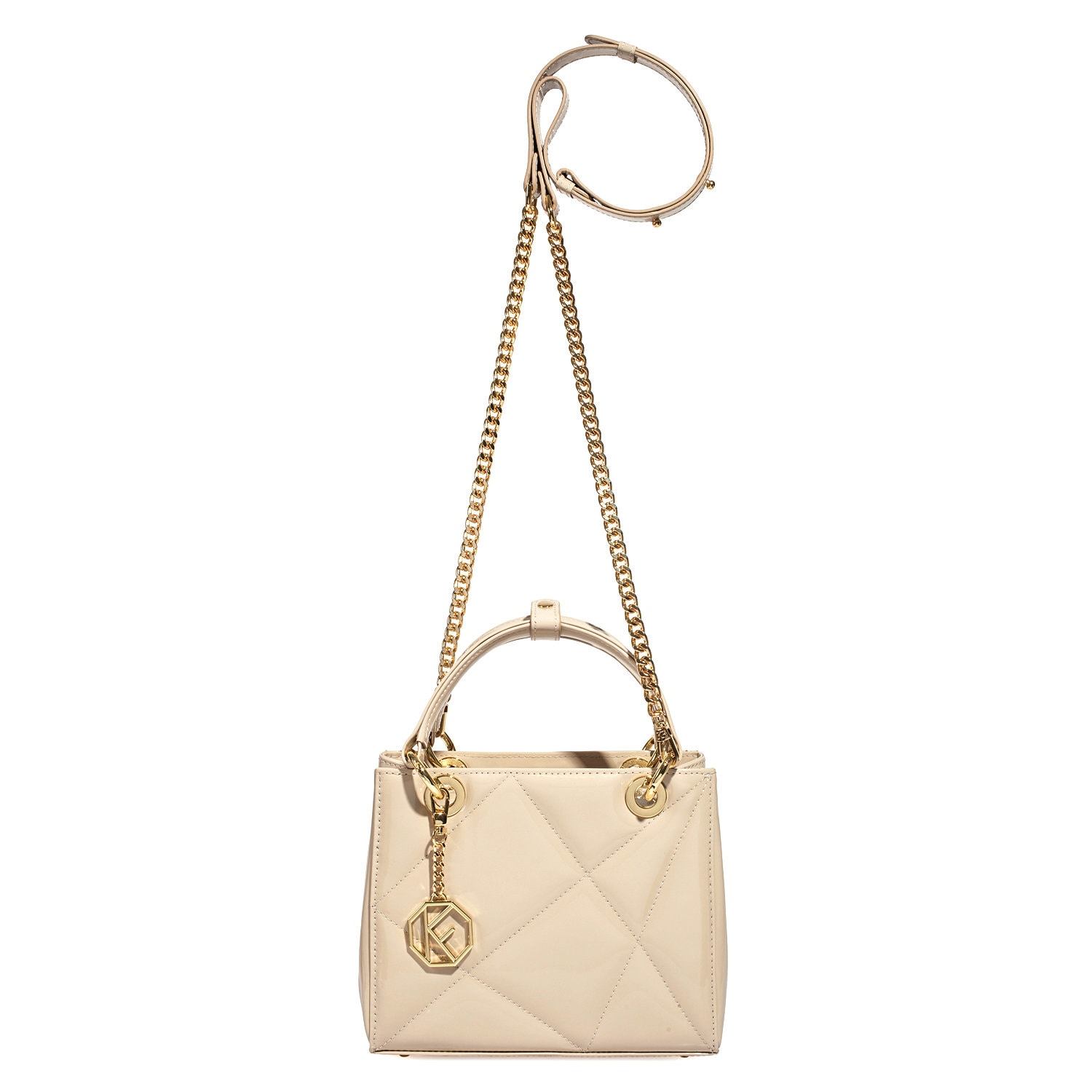 Leather Top Handle Bag, Beige Patent Leather Handbag, Women's Leather Bag KF-5048 - Image 2
