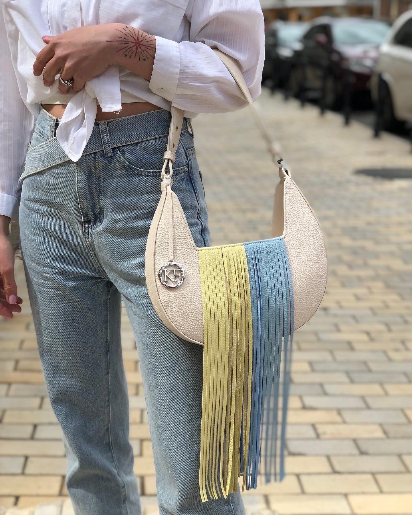 Leather Shoulder Bag, Light beige Leather Shoulder Bag, Leather bag KF-5095 - Image 2